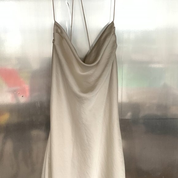 Aritzia Wilfred Harmonist Satin Dress Cowlneck Mini Dress Ivory Small - Picture 8 of 9